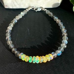 Ethiopian Opal Labradorite Bracelet Beaded Gemstone Sterling Silver